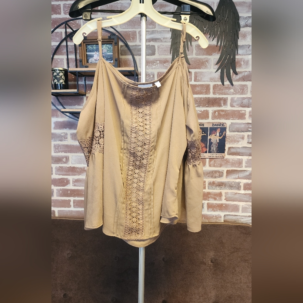 New York & Company Tan Lace Blouse